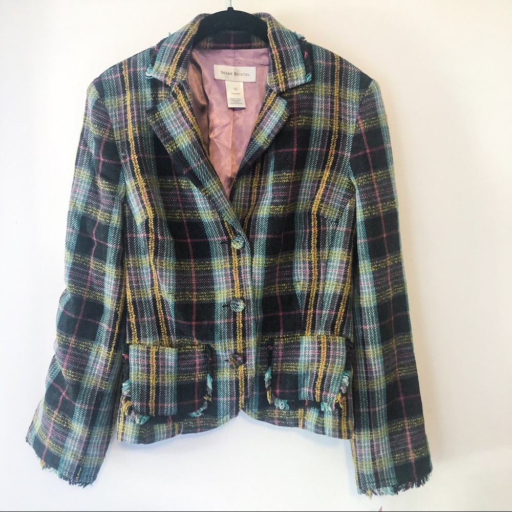 NWT Susan Bristol Plaid Tweed Wool Blazer Sz 10
